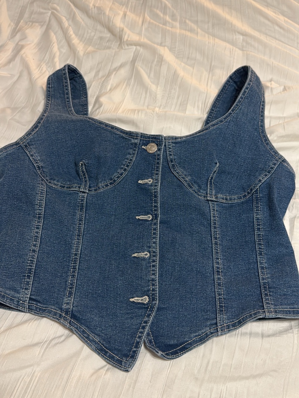 Denim Button-Front Corset Top - Blue